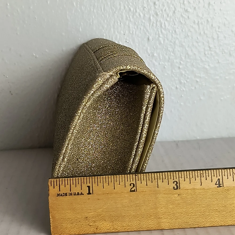 Exquisite Satin Evening Clutch Bag Snap Closure  Shimmer Gold Rhinestone Party